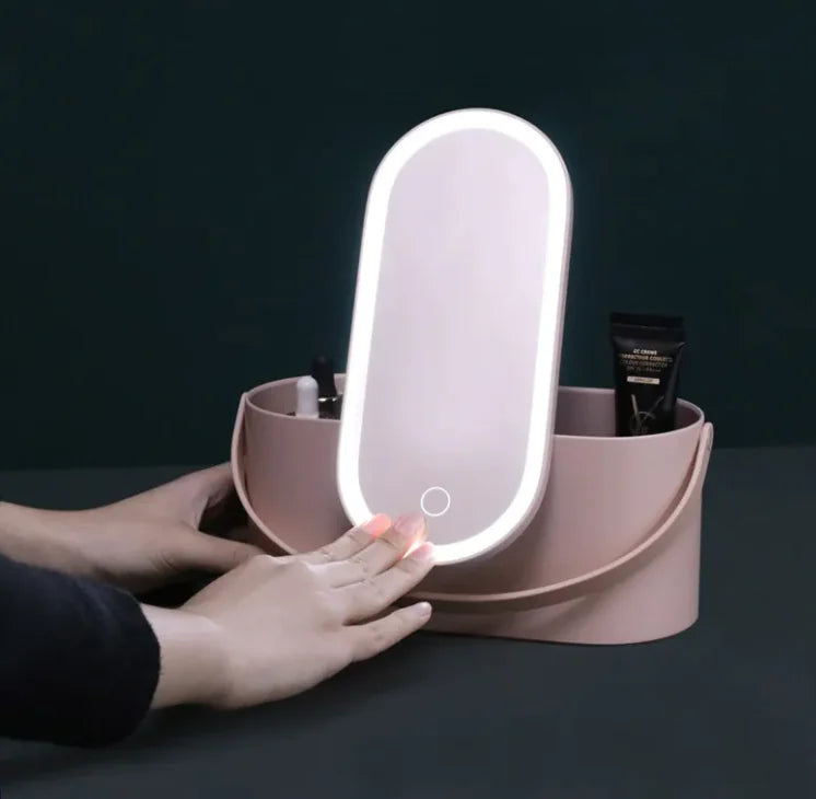 LED Light Storage Box Beauty And Makeup Mirror